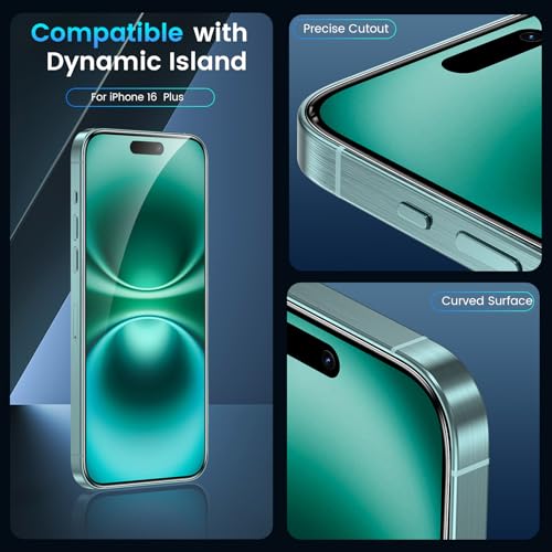 Image of Fotbor for 3Pack iPhone 16 Plus Screen Protector with 3Pack Camera Lens Protector, 9H+ Tempered Glass Easy Installation Kit, Case Friendly iPhone 16 Plus