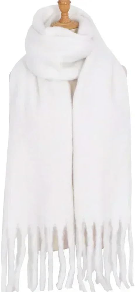 Sciarpa Tinta Unita per Donna Super Spessa Calda in Inverno Grande Scialle Sciarpa da Neve in Peluche Design di Marca di Lusso Unisex, White