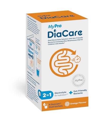 DiaCare Oral Rehydration for Children and Adults | Electrolytes and Probiotic | Orange Flavour | 6 Sachets