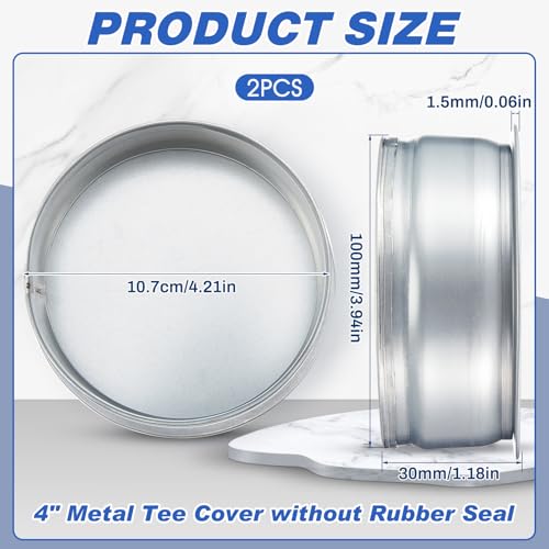 Image of VIHOSE 2 Pcs 4 Inch Od Dryer Vent Cap Galvanized Round Dryer Vent Cover Inside Galvanized Steel Tee Duct End Cap Pipe Cover Metal Plug for Outdoor and Indoor HVAC Systems