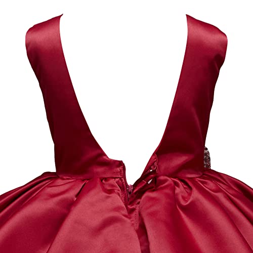 Image of Hopscotch Girls Polyester and Viscose Sleeveless Solid Party Dress in Maroon Color