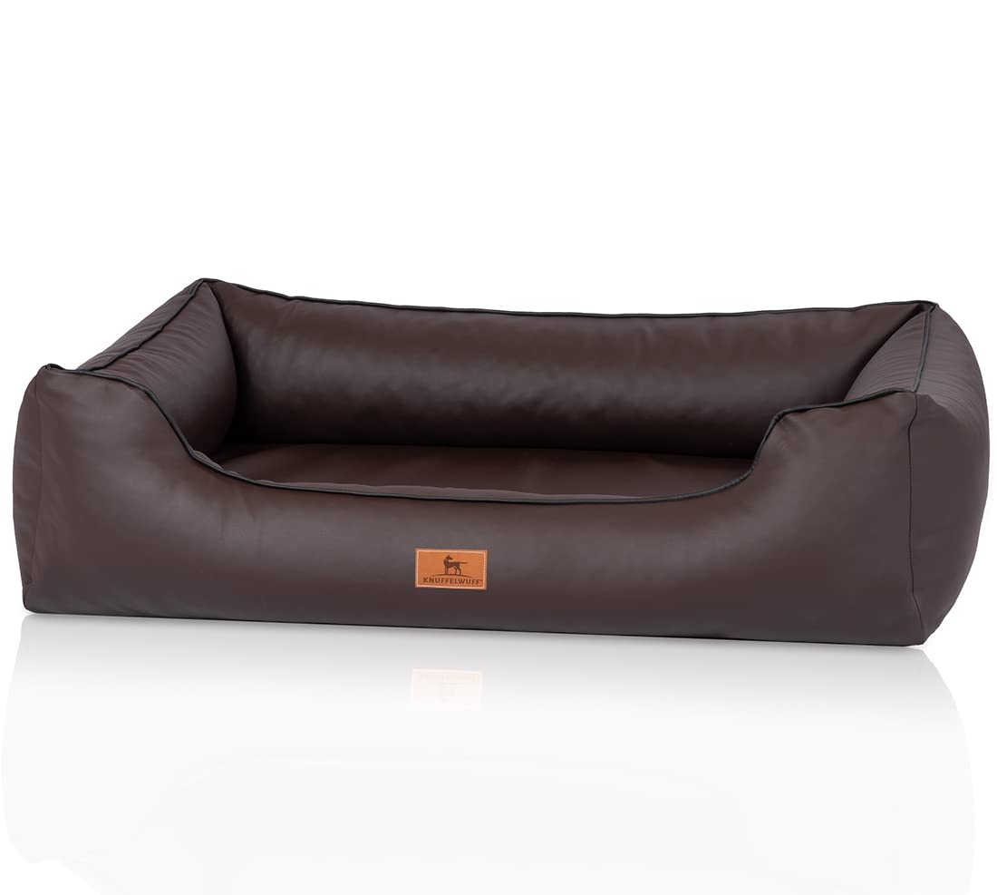 Knuffelwuff Montana Orthopaedic Dog Bed Faux Leather S 70 x 50 cm Brown - Removable Cover - Easy to Clean - for Large, Medium and Small Dogs