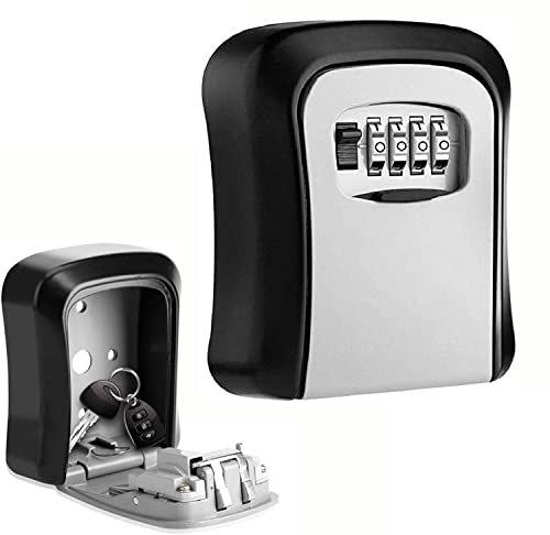 Key Box Wall Mounted Aluminum with 4-Digit Combination Anti-theft Key Lock Box- Waterproof Outdoor Indoor Key Safe lockbox for Home Office Garage Garden Secure Storage Cabinets for House & Car Keys