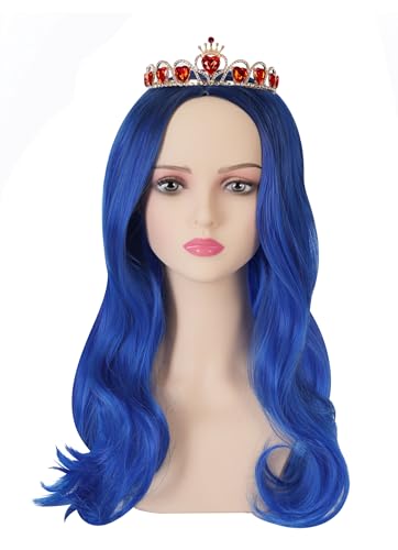 WUYYFAL Evie Cosplay Wig with Descendants 3 Crown for Halloween Girl Costumes Parties(Dark Root Blue)