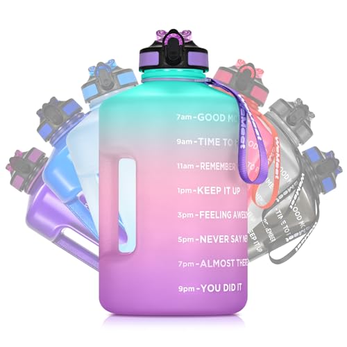 WEMEET Gallon Sport Water Jug with Time Marker and non-slip handle, Sports Motivational Water Bottle, Wide Mouth with Easy Clean Brush for Outdoor, Fitness, Gym