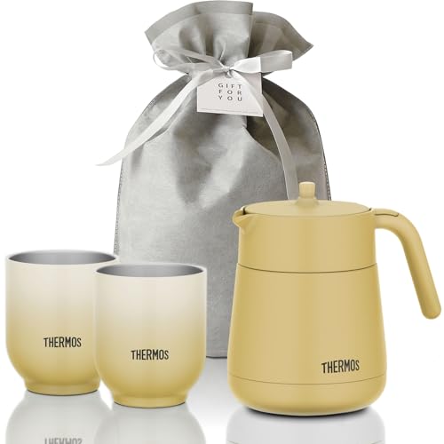 ギフト サーモス ティーポット + カップ×2個 セット (ポット700ml+カップ300ml)ベージュ【ザッカLab.オリジナル】 |プレゼント ギフトセット 包装 女性 男性 保温 保冷 カップ 真空断熱 おしゃれ ステンレス製 贈り物 実用的