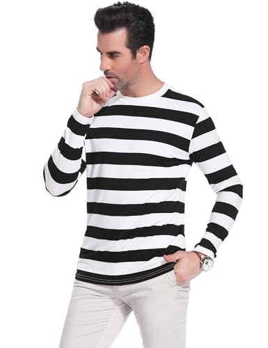 iClosam Mens Black and White Striped T Shirt Long Sleeve Crewneck Casual Basic Tee Cotton Pullover Tops S-3XL3