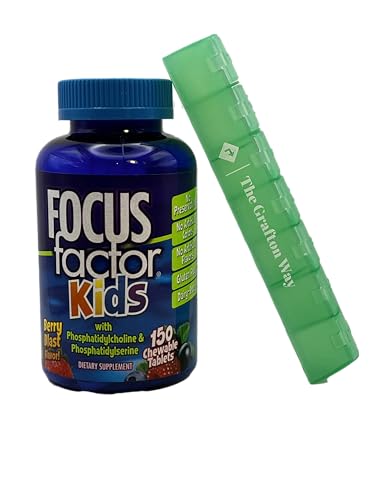 Focus Factor Kids Complete Daily Chewable Vitamins 150 Count: Multivitamin & Neuro Nutrient w/Vitamin B12, C, D3 with Complimentary Grafton Way Pill Organizer