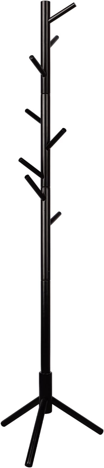 Wooden Tree Coat Rack Stand - 3 Adjustable Sizes 8 Hooks - Corner Coat Rack Freestanding for Office Entryway Bedroom Hall Tree Coat Hanger for Jacket Hat Clothes (Black)