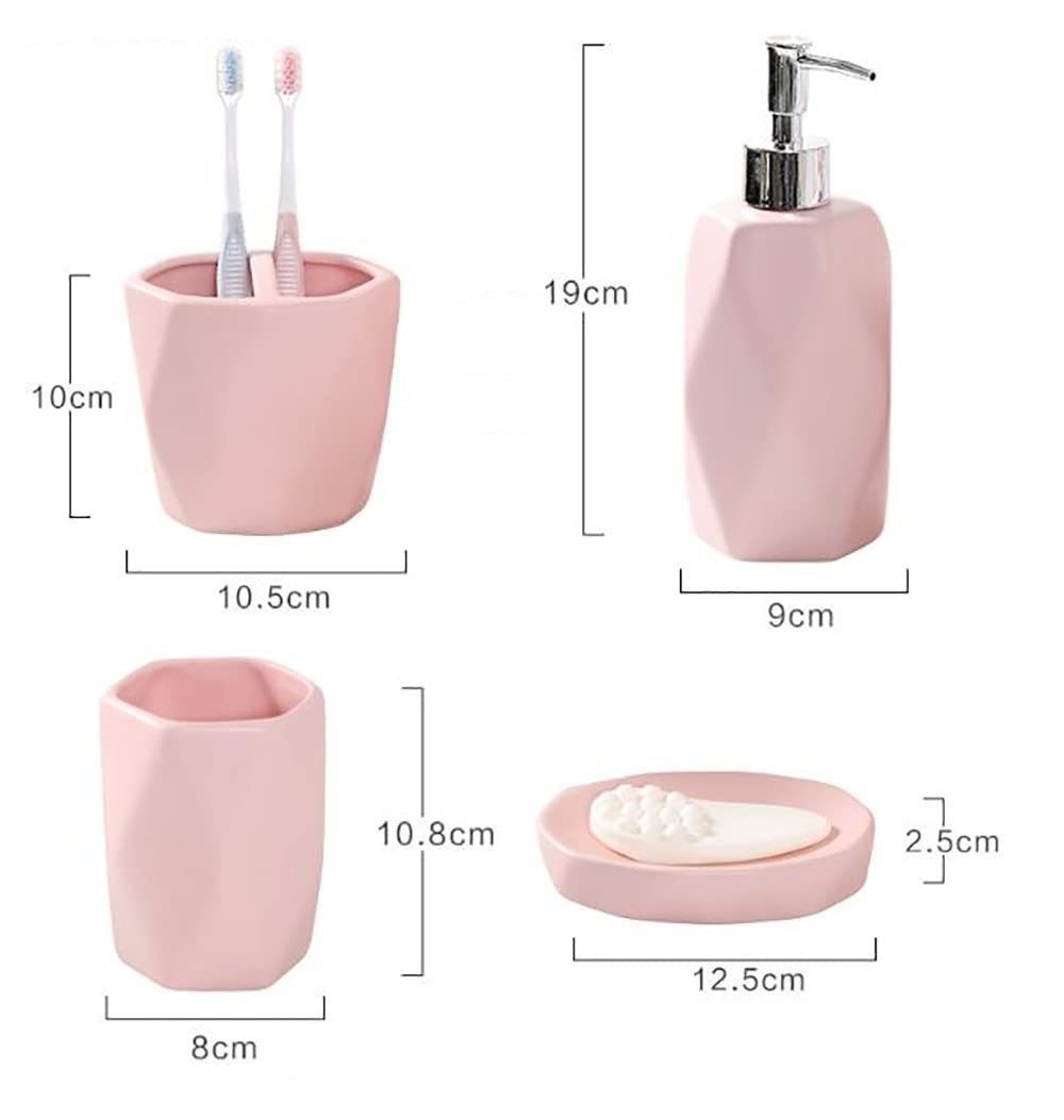 DSMYYXGS 5 Piezas Juego de Accesorios para Baño, Patrón de Diamante de Cerámica Mate, Porta Cepillos de Dientes/Jabonera/Dispensador de Jabón/Vaso para Enjuague Bucal (Color : Black)