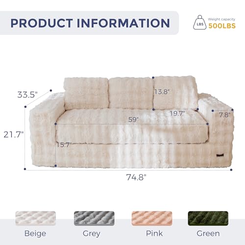Image of MAXYOYO Loveseat Sofa Couch, Upholstered Bean Bag Chair Cloud Seat for Adults, Boneless Couch with Cushion & Pillows, Sofa in A Box, No Assembly Required, Bubble Beige, 3-Seat