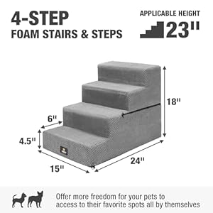 Veehoo-Dog-Stairs-for-23-Inches-High-Beds-Folding-Foam-Pet-Steps-for-Small-or-Old-Dogs-and-Cats-Non-Slip-Balanced-High-Loading-Bearing-Indoor-Step-Dark-Gray-4-Steps - Cucciolini Doodles Veehoo-Dog-Stairs-for-23-Inches-High-Beds-Folding-Foam-Pet-Steps-for-Small-or-Old-Dogs-and-Cats-Non-Slip-Balanced-High-Loading-Bearing-Indoor-Step-Dark-Gray-4-Steps