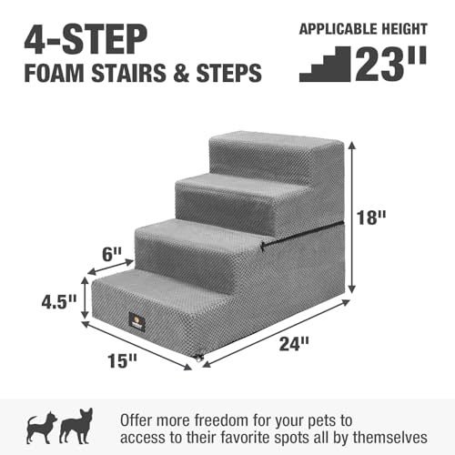 Veehoo-Dog-Stairs-for-23-Inches-High-Beds-Folding-Foam-Pet-Steps-for-Small-or-Old-Dogs-and-Cats-Non-Slip-Balanced-High-Loading-Bearing-Indoor-Step-Dark-Gray-4-Steps - Cucciolini Doodles Veehoo-Dog-Stairs-for-23-Inches-High-Beds-Folding-Foam-Pet-Steps-for-Small-or-Old-Dogs-and-Cats-Non-Slip-Balanced-High-Loading-Bearing-Indoor-Step-Dark-Gray-4-Steps
