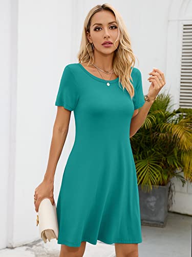 Image of KORSIS Summer Women's Dress Casual T-Shirt Short Sleeve Dresses Swing Flowy Beach Vacation Work Sundress with Pockets