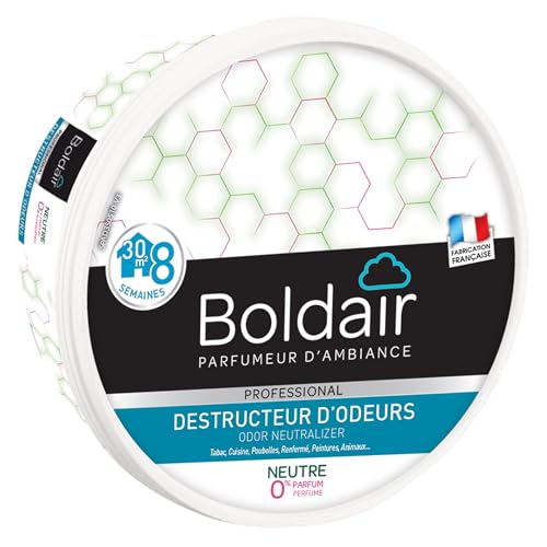 BOLDAIR - Gel destructeur d'odeur Neutre - Neutralise les odeurs - parfume - Produit gel solide - Multi application - durée 8 semaines - 300g - Fabrication française