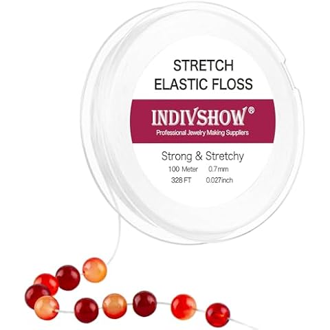 INDIVSHOW 0.7mm Elastic String Cord for Bracelets, Transparent Elastic Cord for Bracelet Making Clay Beads String Crystal Decorative DIY Necklace 328foot White Cover