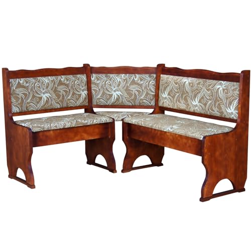 Tapicería Banco de esquina de madera de pino, color Calvados con tapicería de madera maciza - Flor Brillante (100 x 100)