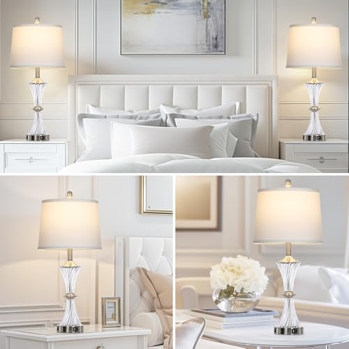 Rinweey Crystal Glass Table Lamp Set Of 2 With Usb C+A Ports & Ac Outlet thumb #3