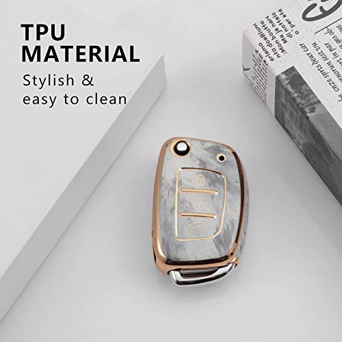 Image of Keycare TPU Key Cover Compatible for: Creta, Venue, i20 N line, Aura, Xcent, Active i20, Elite i20 flip Key (Non Push Button Start Models) (Marble Finish)