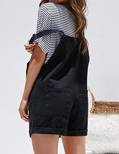 Relipop Women's Plain Jumpsuit Overall Shorts Rompers with Pockets (Black, Large) - Thumbnail 5