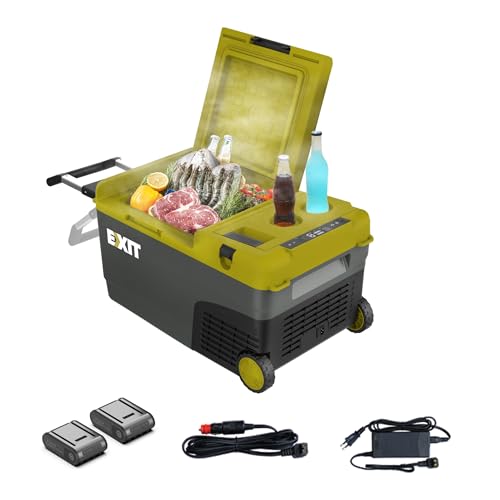 Image of EXIT 20V Outdoor mini refrigerator EX100, battery powered electric cooler -4F to 68F, 12 /24V DC 100~240 Volt AC for Outside Camping, Tailgating, Includes two Replaceable 4.0 Ah Batteries