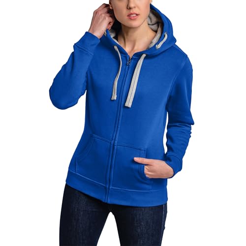 HRM Damen Hooded Jacket, royalblau, Gr. L I Premium Kapuzenjacke Damen mit Kontrast-Innenfutter I Basic Hoodie mit Reißverschluss I Zip Hoodie I Hochwertige & nachhaltige Damen-Oberteile
