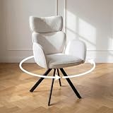 JIEXI Drehbar Esszimmerstuhl mit Armlehne, 180° Schwenkbar Hochlehner Polsterstuhl, Moderner Stoff Küchenstuhl mit Metallgestell, für Esszimmer Wohnzimmer Büro, Weiß/Beige