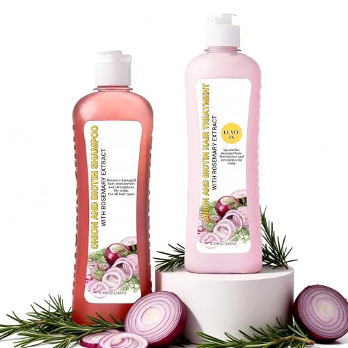 2Pcs Onion Biotin and Rosemary Shampoo & Treatment Set - Strengthens Roots, Repairs Damage, Boosts Shine, Moisturizing Hair Care for Dry and Damaged Hair 16.78Fl Oz/496ml