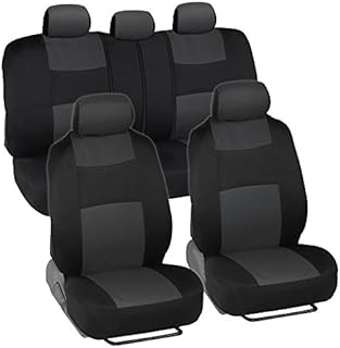 BDK PolyPro Car Seat Covers Full Set in Charcoal on Black – Front and Rear Split Bench Car Seat Cover, Easy to Install, Interior Covers for Auto Truck Van SUV