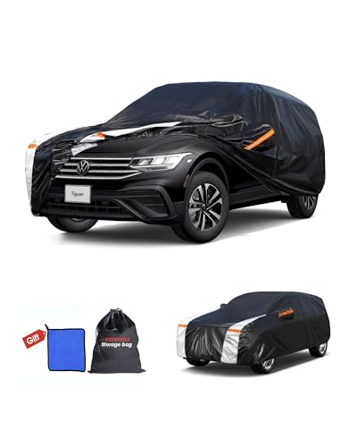 Image of Volkswagen Tiguan Car Cover 100% Waterproof All Weather, Gift with Towel, 10 Layers SUV Car Cover Custom Fit 2018-2026 Volkswagen Tiguan, Full Exterior Car Covers Rain Sun UV Protect with Zipper.