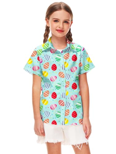 Image of Remimi Unisex Kids 4th of July Button Up Shirt Boys American Flag Print Hawaiian Beach Short Sleeve Tops 5-14 Years