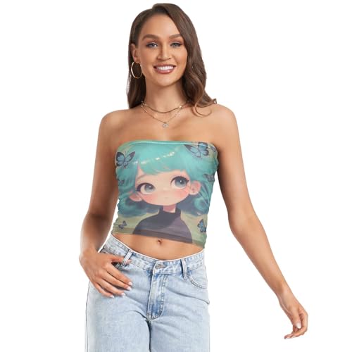 Little Teal Girl Sexy Crop Tops for Women Tight Bandeau Bra Padded Tub Top Bra for Teen Girls Casual