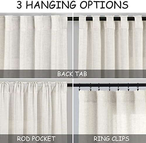 Cream Linen Back Tab Curtains 84 Inch Length for Living Room 2 Panel Set Neutral Modern Farmhouse Window Privacy Semi Sheer Linen Drapes Rustic Pinch Pleated Look Curtain Natural Ivory Colored - 2