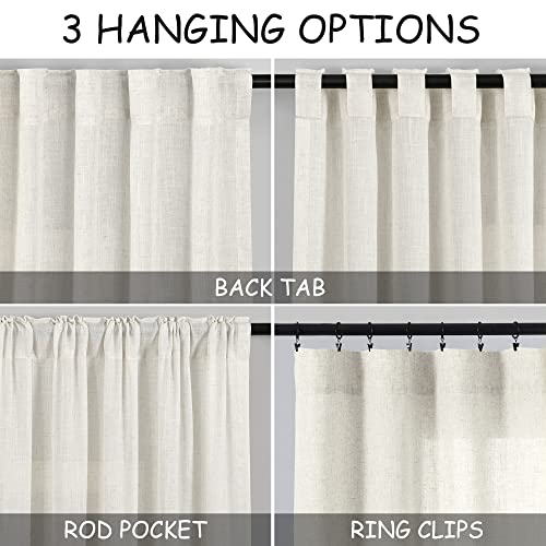 Cream Kitchen Curtains 36 Inch Length Set 2 Panel Back Tab Pocket Semi Sheer Light Filtering Short Drapes Linen Modern Farmhouse Curtain Tiers for Cafe Bathroom Basement Small Window 52x36 by Nanspring - Image 3