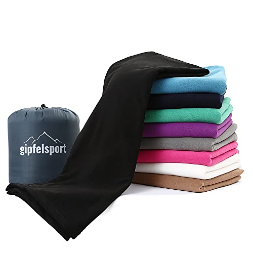 gipfelsport Mikrofaser Fleece Decke mit Schlafsackfunktion I Größe 185 x 150cm, 690 g I Microfaser Camping Deckenschlafsack I schwarz