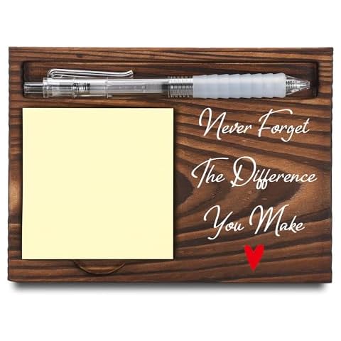 Appreciation Gifts for Coworker, Thank You Gifts, Never Forget The Difference You Make Sticky Note Holder, Post-it Note Dispenser for Desk, Wooden Post-it Note & Pen Holder 6.5" x 4.7" - FTA115 Cover