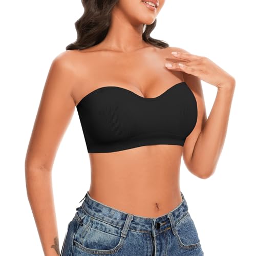 Image of Strapless Bras for Women Wireless Bandeau Bra Invisible Tube Tops Bra Bralette Padded Seamless