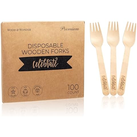 Celebrate Disposable Forks – Rustic, Compostable Alternative to Plastic Forks for Birthday Parties, Catering and Special Events (100-Pack) Cover