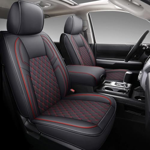 Image of Coverado Toyota Tundra Seat Covers, Leather Seat Covers Compatible with 2007-2021 Toyota Tundra Crew /Crewmax /Extended /Double Cab Automotive Seat Covers for Car Trucks (Front, Red)