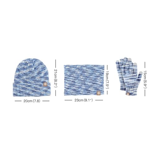 Conjunto de cachemira para mujer y niña con gorro táctil y bufanda azul 3