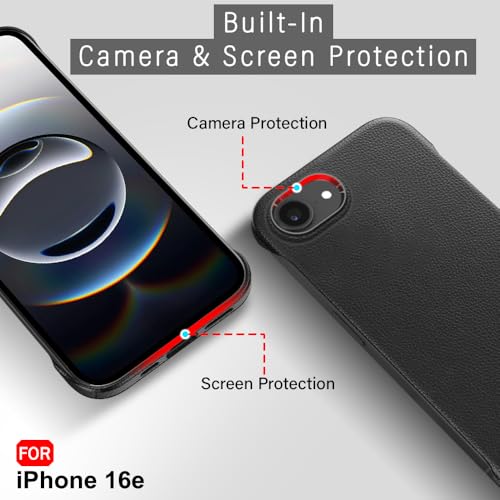 Image of TheGiftKart Hybrid Ultimate Slim Back Case Cover for iPhone 16e | Lightweight Profile | Hard Back Case Cover for iPhone 16e (PC & TPU, Metal Camera Ring, Leather Texture Finish, Black)