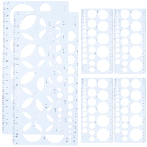 TOPPERFUN 6個 幾何学的な孔定規 点 軽量コンパクトなプラスチック製製図テンプレート 学生や専門家向け多用途メジャーリングルーラー