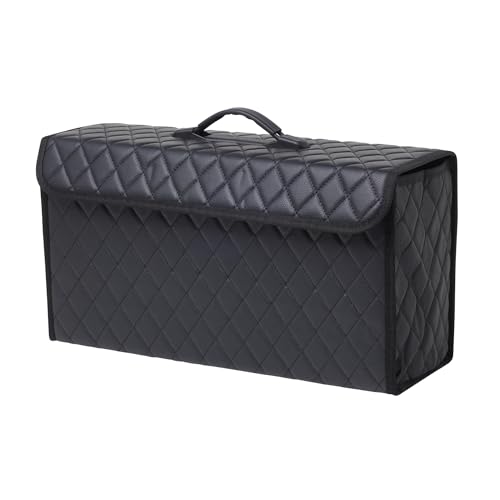 Image of JVCV PU Leather Car Trunk Boot Organizer Bag Box, With Lid Anti Slip Car Accessories Organizer, Foldable, Waterproof Storage Box for Car, Suv, Sedan, Truck, Minivan (Large - PU Leather).