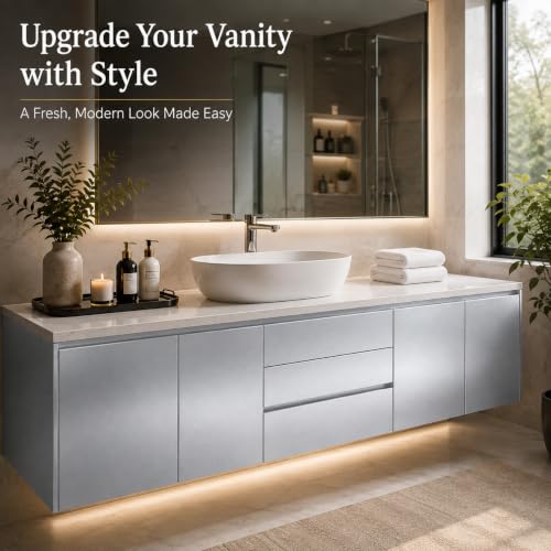 Image of HOME13 Silver Wallpaper Peel and Stick Wallpaper Self Adhesive Decorative Metallic Wallpaper Removable Vinyl Wall Sticker Waterproof Countertops Bathroom Kitchen Cabinet (20x120 Inch)