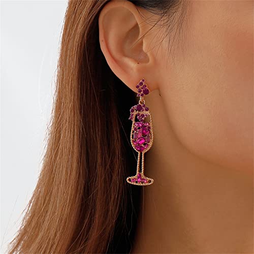 Handmade Champagne Wine Glass Enamel Dangle Earrings Shiny Rhinestones Crystal Beaded Drop Earrings Charming Vase Glass Cup Flash Earrings For Women Girls Exquisite Jewelry Gift (Rose Champagne) #TOP3
