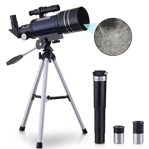 Image of AMSCOPE-Kids 120X-1200X White Metal Arm Starter Kids Student Microscope Kit and Compact Refractor Telescope with Tripod - M30-ABS-KT2-W-TKVB1