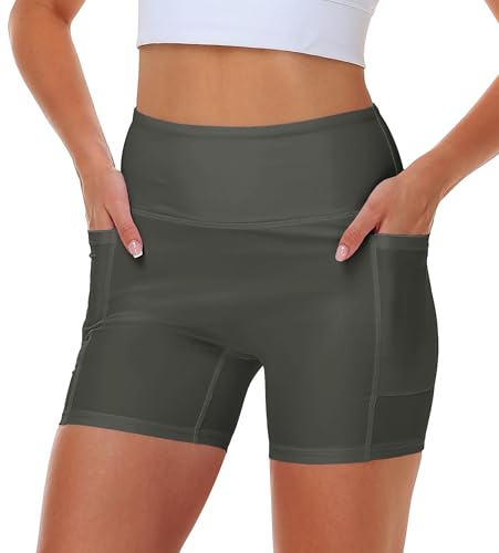 Image of AOBUTE Womens 9 inch /10 inch /11 inch Long Swim Board Shorts High Waisted UPF 50+ Biker Shorts with Pockets