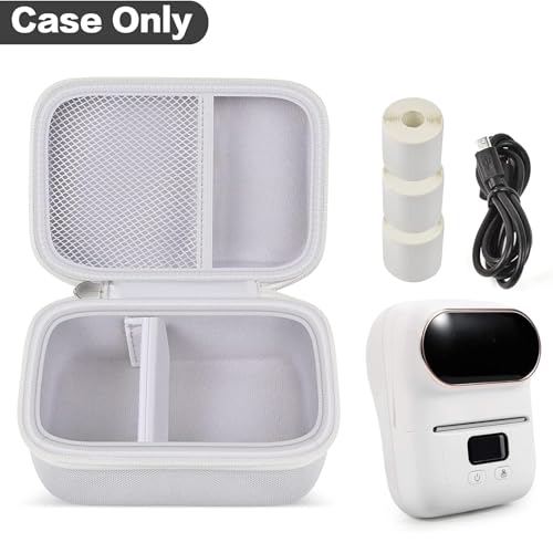 Image of Boobowl Hard Case for Phomemo M110 /M110S Label Maker, Case Only | Organized Label Roll Storage, Mesh Pocket for Charging Cable, Home Office Inventory, Small Business - White