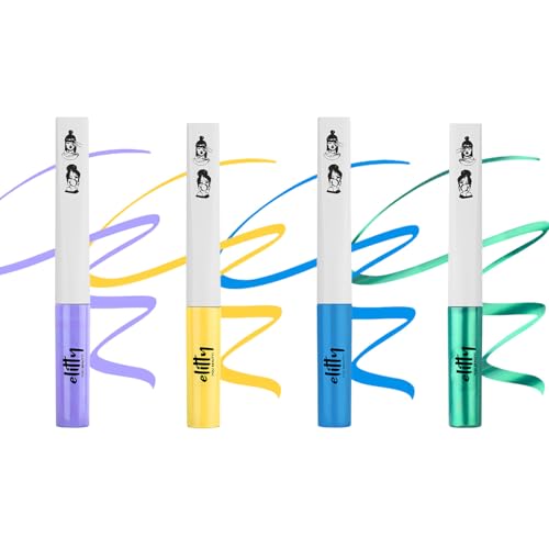 Image of Elitty Four Play Pop Colour Waterproof Liquid Eyeliner Combo | Matte Shades (Yellow, Lilac, Light Blue) & Metallic Shades (Emerald Green) | Lasts Upto 12 Hrs | 1 ML Each