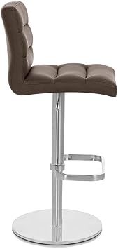 ZURI Modern Adjustable Height Brown Lush Bar Stool with Brushed Round Flat Base